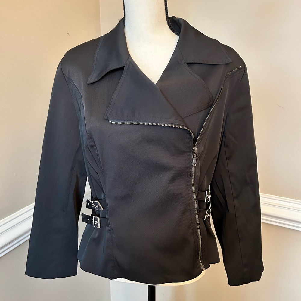 BLACK MOTO JACKET WITH BUCKLES SIZE M